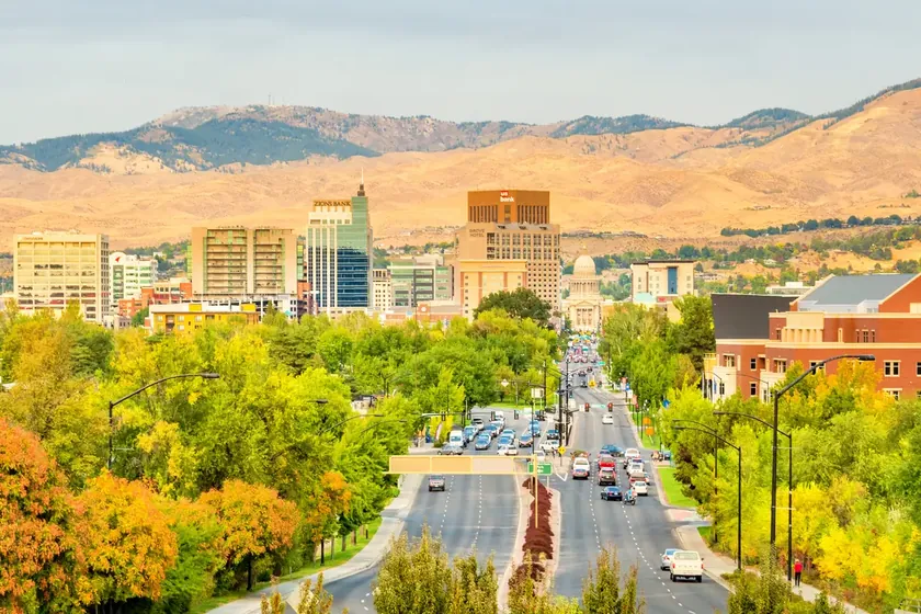 Downtown Boise with the foothills behind it in the Treasure Valley, Idaho.